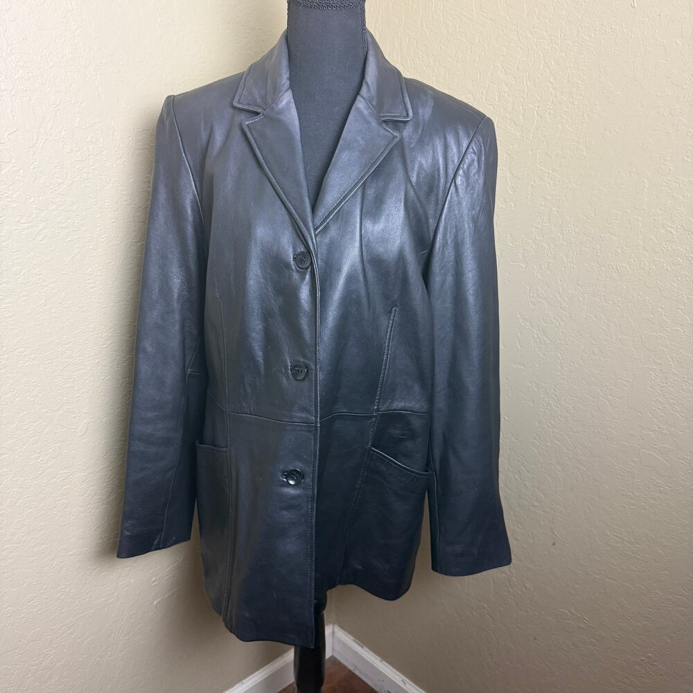 Kenneth Cole Reaction Women’s XL Black Genuine Leather Blazer Jacket Coat